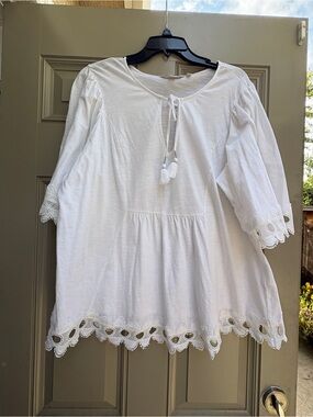 Boden White Tassel Tie Boho Top